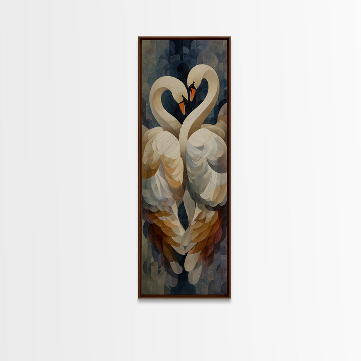 Two Swans Forming a Heart Shape Framed Canvas Print, Line Art, Printable Wall Art, Living Room Decor, Fine Art, Line, LIN-1x3-4