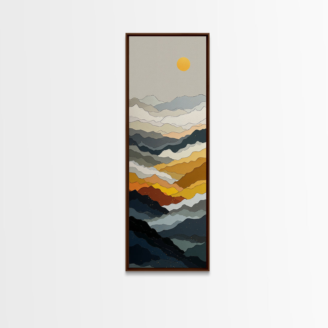 Black Line Mountains Framed Canvas Print, Line Art, Room Decor, Living Room Decor, Fine Art, Line, Digital Wall Art, Canvas Art, LIN-1x3-70