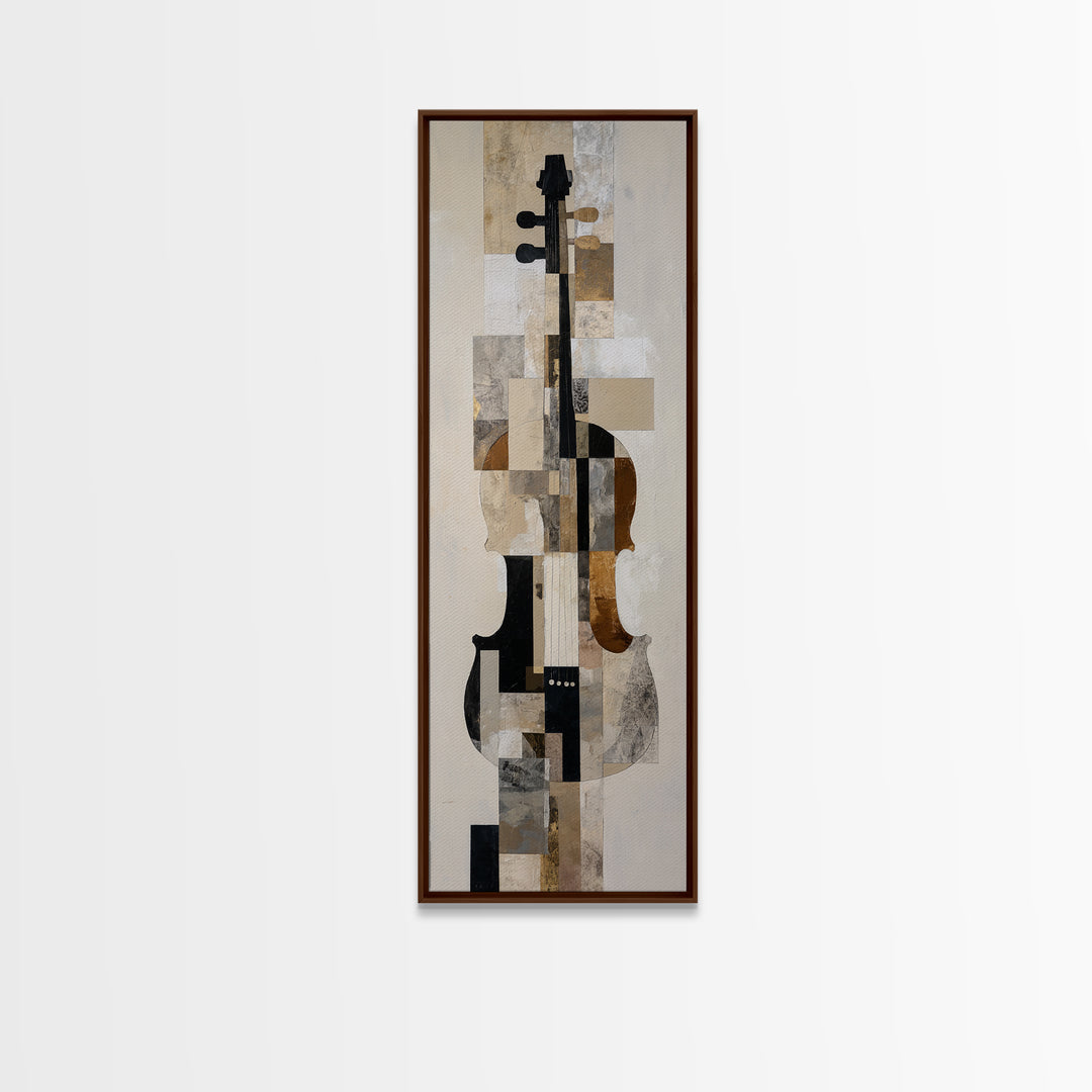 Single Line Violin and Bow Framed Canvas Print, Line Art, Textured Painting, Living Room Decor, Abstract Art, Line, Canvas Art, LIN-1x3-83