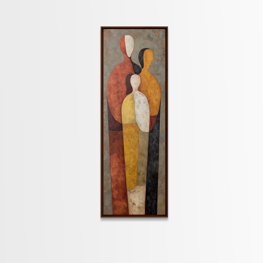 Abstract Family Figures Framed Canvas Print, Line Art, Bird Wall Art, Living Room Decor, Fine Art, Line, Textured Painting, LIN-1x3-84