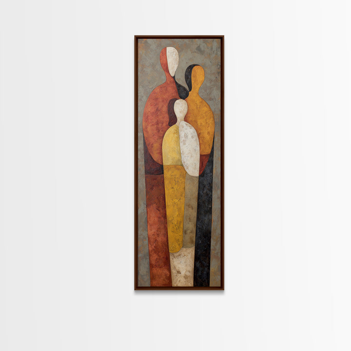 Abstract Family Figures Framed Canvas Print, Line Art, Bird Wall Art, Living Room Decor, Fine Art, Line, Textured Painting, LIN-1x3-84