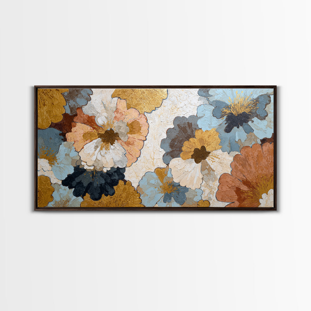 Face and Flower Blended into One Contour Framed Canvas Print, Line Art, Portrait from Photo, Living Room Decor, Oil Painting, LIN-2x1-100