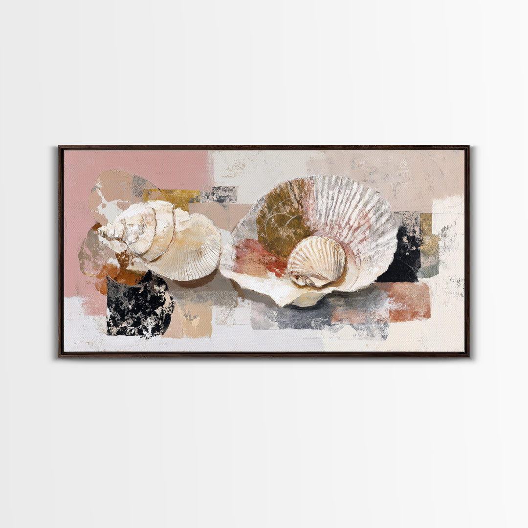 Line Art Shell and Coastal Forms Framed Canvas Print, Line Art, Gallery Wall Art, Living Room Decor, Abstract Art, Line, LIN-2x1-11