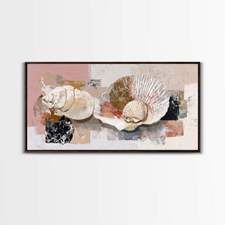 Line Art Shell and Coastal Forms Framed Canvas Print, Line Art, Gallery Wall Art, Living Room Decor, Abstract Art, Line, LIN-2x1-11