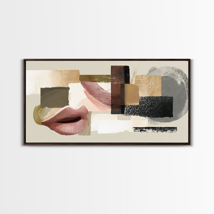 Abstract Lips and Hand Fashion Sketch Framed Canvas Print, Line Art, Contemporary Art, Living Room Decor, Abstract Art, Line, LIN-2x1-14