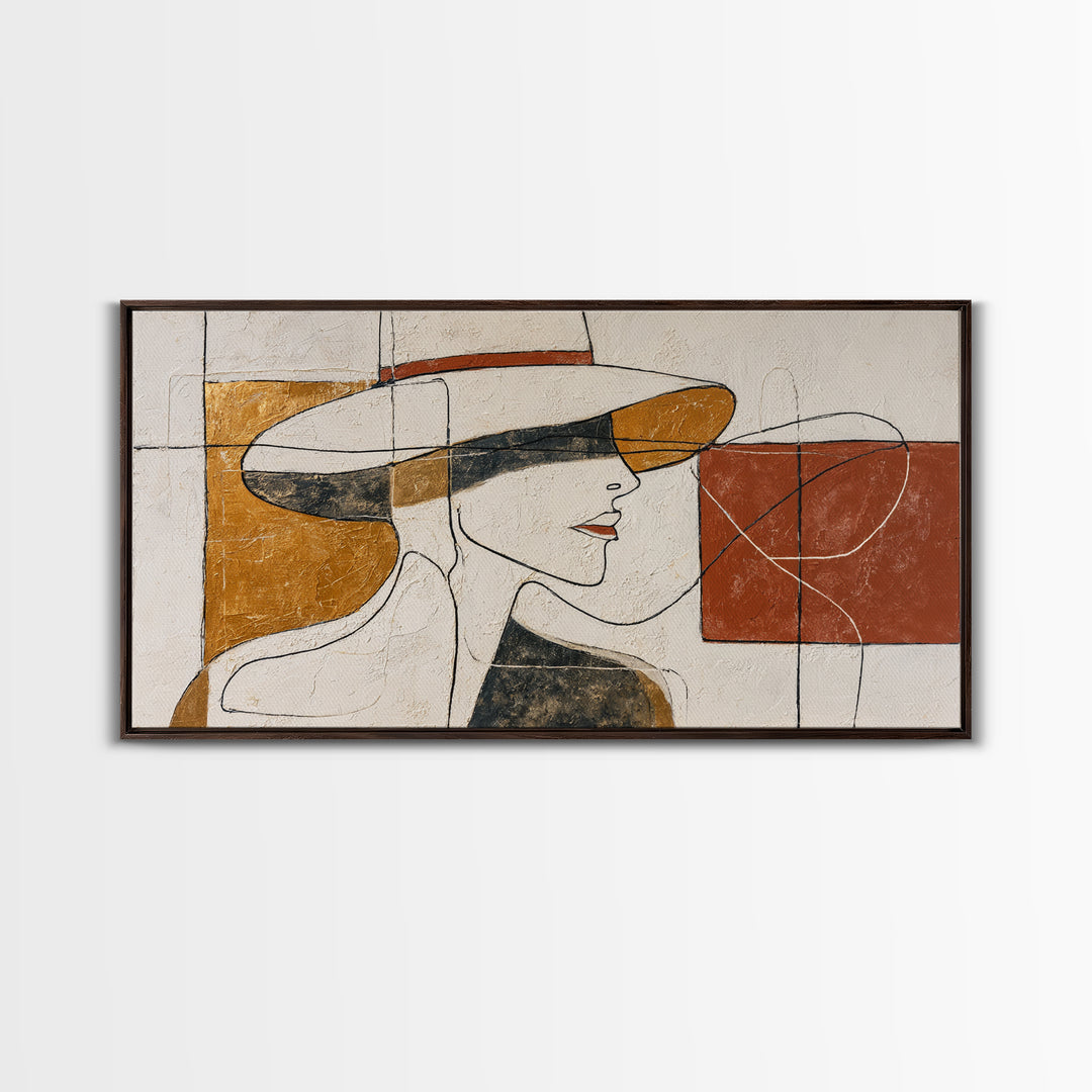Line Drawing of a Woman Framed Canvas Print, Line Art, Decor, Living Room Decor, Fine Art, Line, Living Room Wall Art, LIN-2x1-15