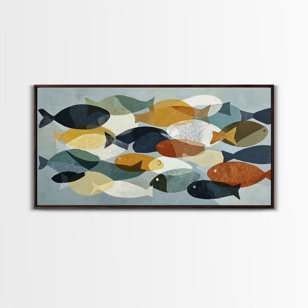 Continuous Line Fish Framed Canvas Print, Line Art, Statement Artwork, Living Room Decor, Abstract Art, Line, Custom Portrait, LIN-2x1-16