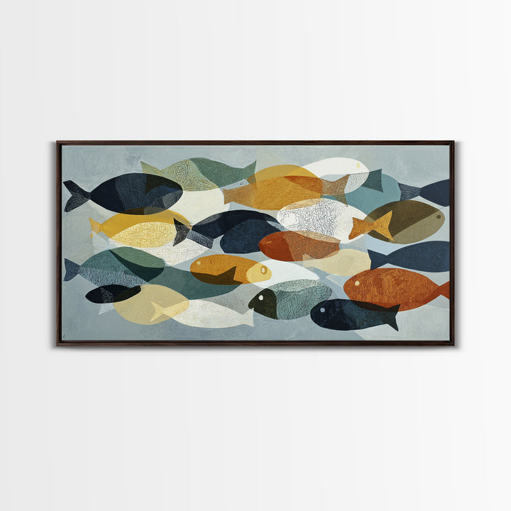 Continuous Line Fish Framed Canvas Print, Line Art, Statement Artwork, Living Room Decor, Abstract Art, Line, Custom Portrait, LIN-2x1-16