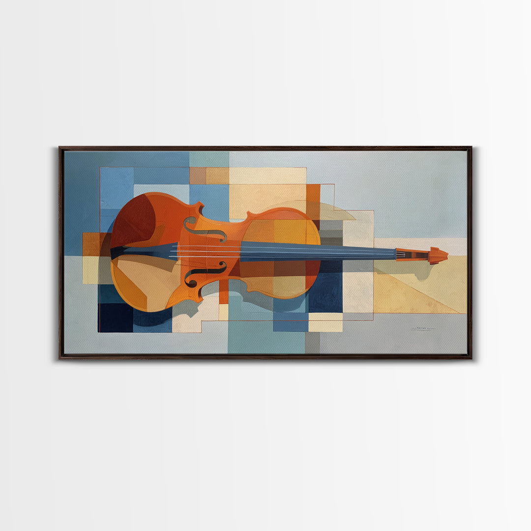 Single Line Violin and Bow Framed Canvas Print, Line Art, Aesthetic Prints, Living Room Decor, Abstract Art, Line, Wall Art, LIN-2x1-19