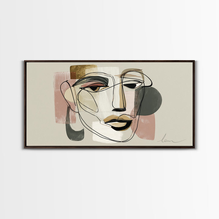 Continuous Line Female Face Canvas Print, Line Art, Modern Wall Art, Living Room Decor, Fine Art, Line, Bird Wall Art, LIN-2x1-21