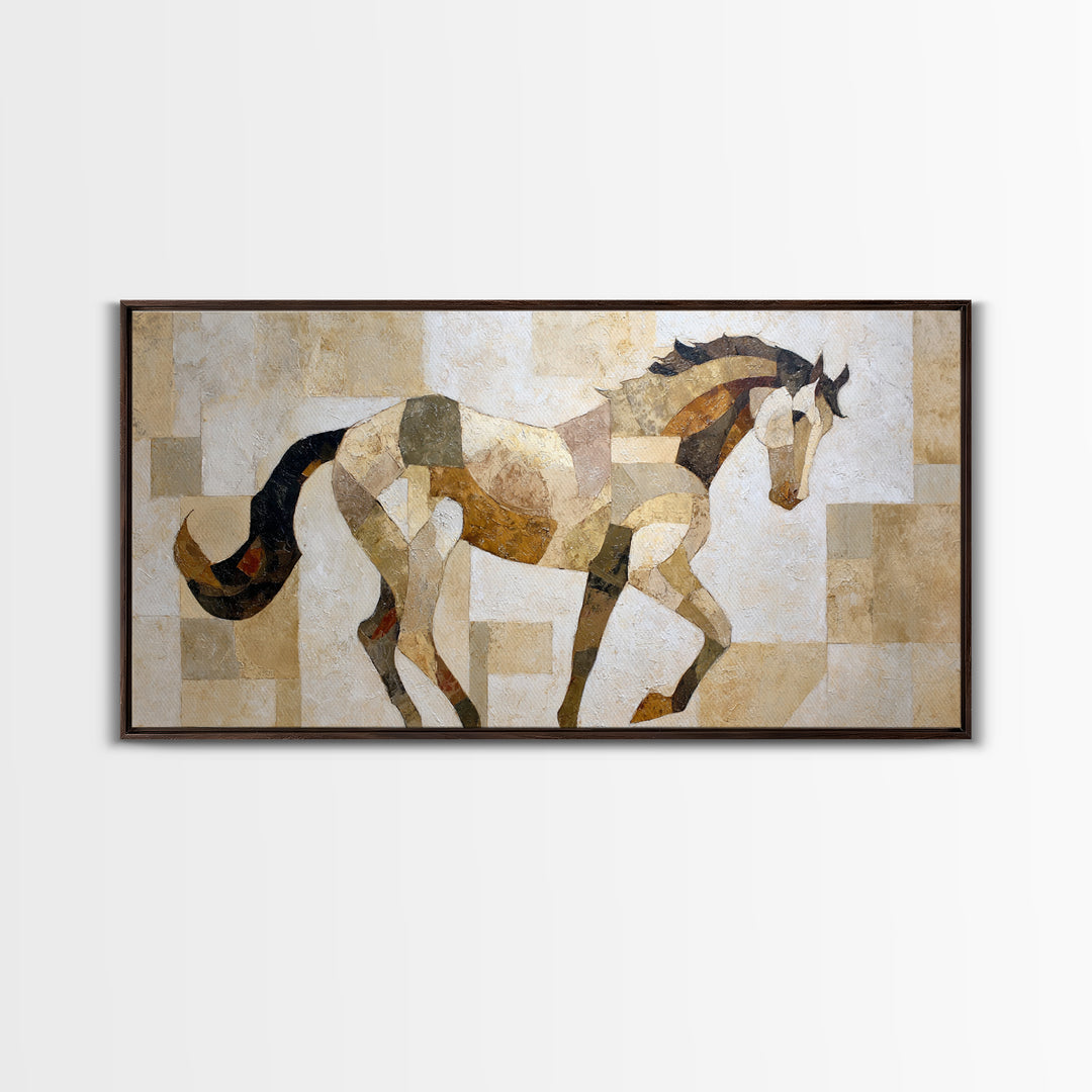 Abstract Horse Formed from Graceful Contour Framed Canvas Print, Line Art, Contemporary Art, Living Room Decor, Fine Art, Line, LIN-2x1-24
