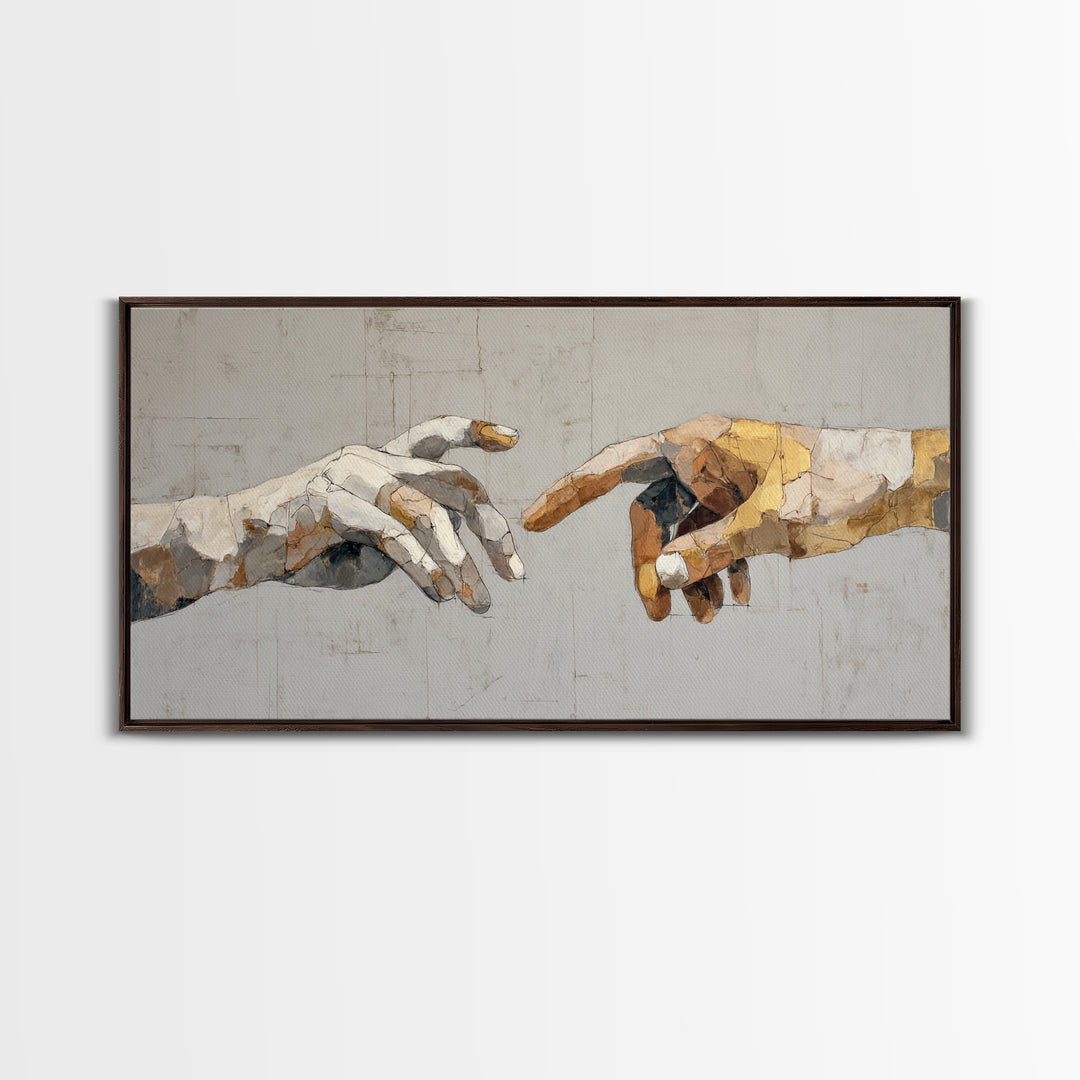 Two Hands Nearly Touching Framed Canvas Print, Line Art, Boho Wall Decor, Living Room Decor, Line, Black and White Art, LIN-2x1-25