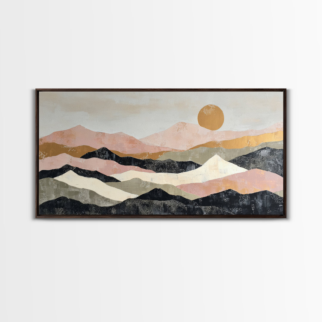 Black Line Mountains Framed Canvas Print, Line Art, Living Room Decor, Oil Painting, Line, Boho Decor, Living Room Wall Art, LIN-2x1-30