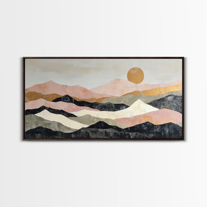 Black Line Mountains Framed Canvas Print, Line Art, Living Room Decor, Oil Painting, Line, Boho Decor, Living Room Wall Art, LIN-2x1-30
