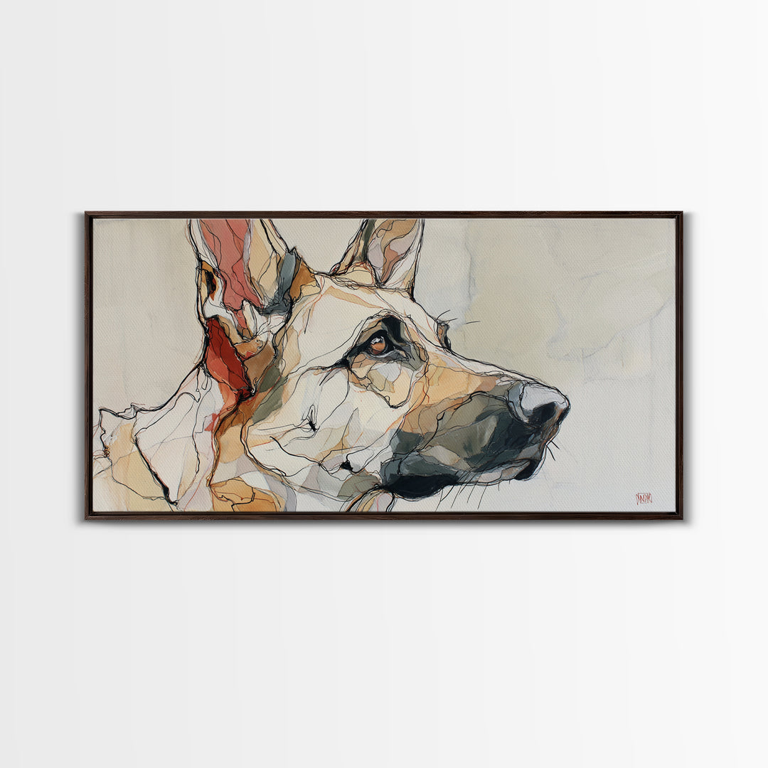 Continuous Line Dog Portrait Framed Canvas Print, Line Art, Living Room Decor, Line, Portrait from Photo, Living Room Art, LIN-2x1-33