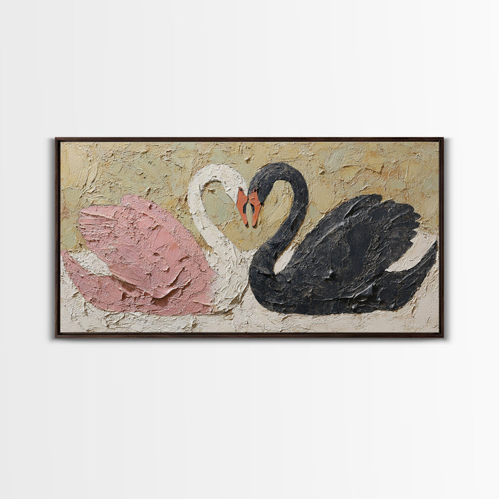 Two Swans Forming a Heart Shape Canvas Print, Line Art, Art, Living Room Decor, Abstract Art, Line, Boho Wall Decor, Boho Decor, LIN-2x1-36