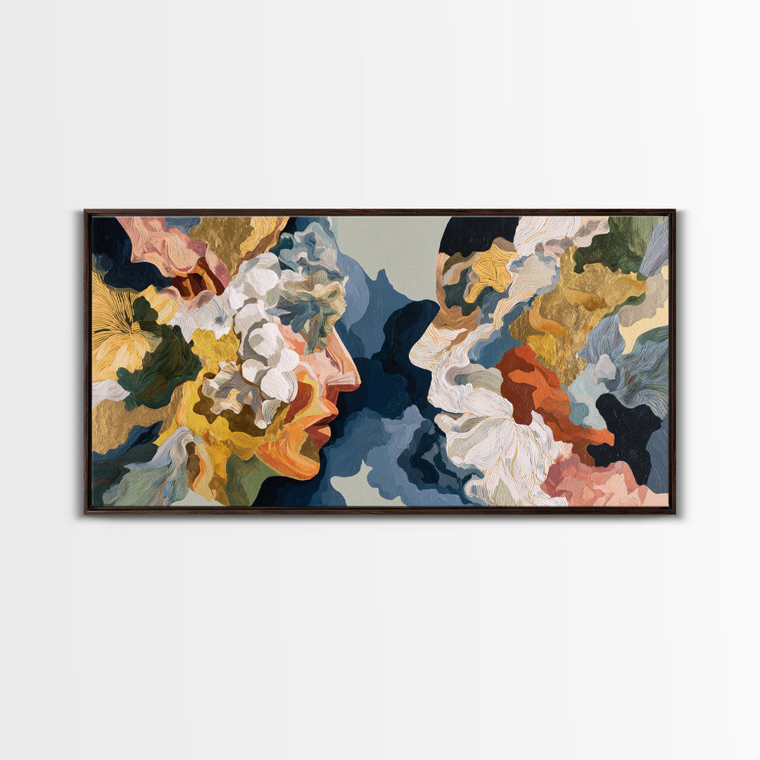 Face and Flower Blended into One Contour Canvas Print, Line Art, Art Print, Living Room Decor, Oil Painting, Line, LIN-2x1-4