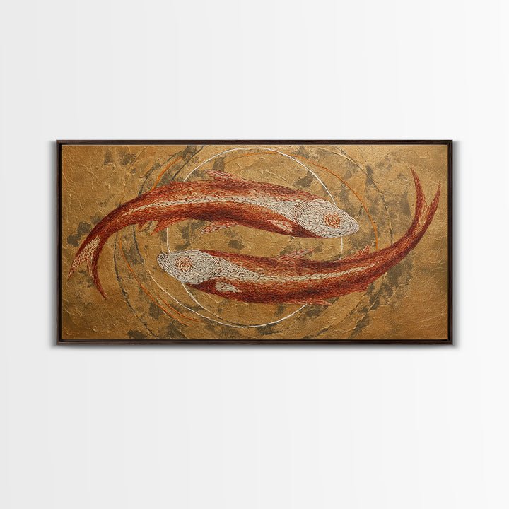 Continuous Line Fish Framed Canvas Print, Line Art, Wall Decor, Living Room Decor, Line, Boho Decor, Living Room Wall Art, LIN-2x1-40