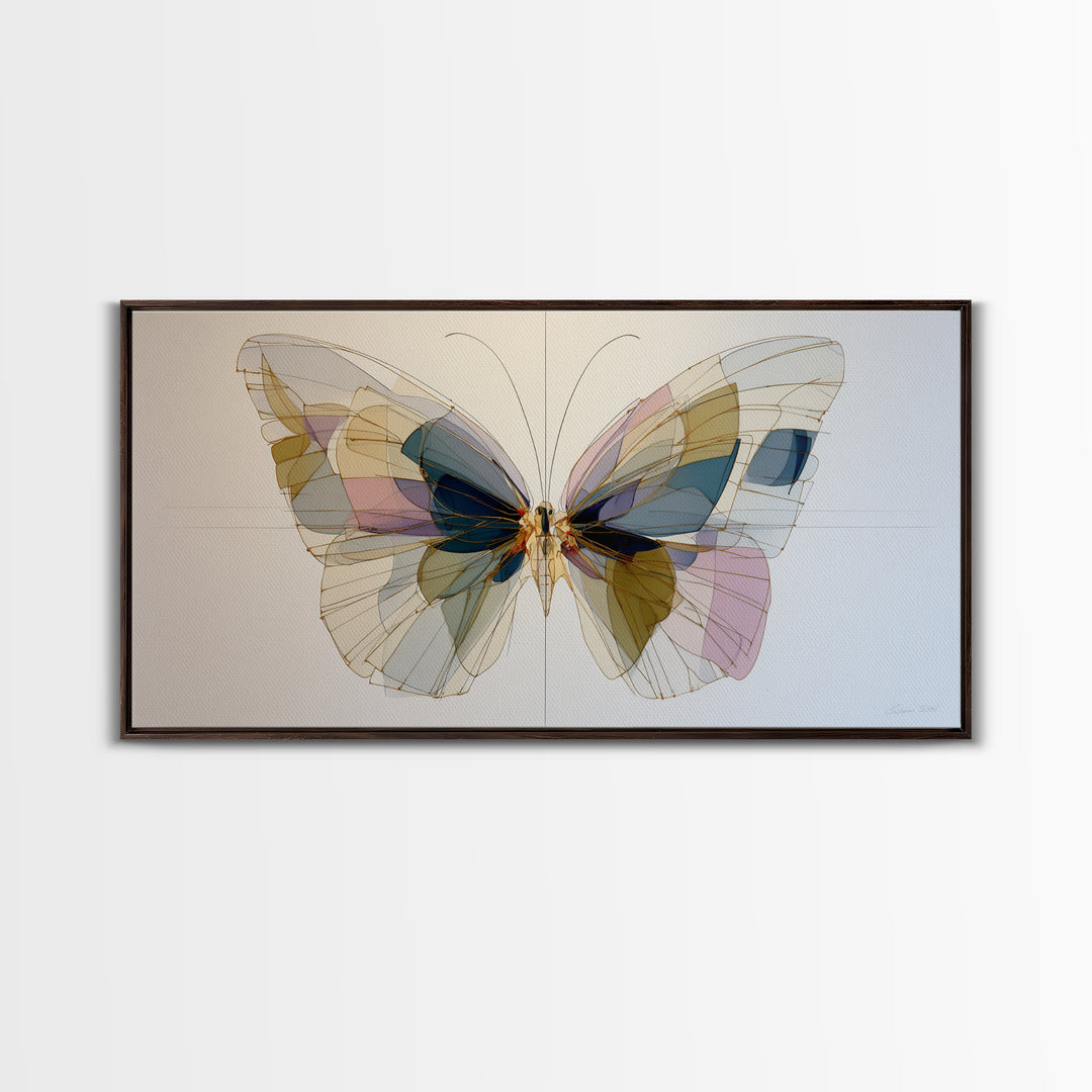 Line Art Butterfly Framed Canvas Print, Line Art, Wall Art, Living Room Decor, Abstract Art, Line, Wall Art Print, LIN-2x1-42