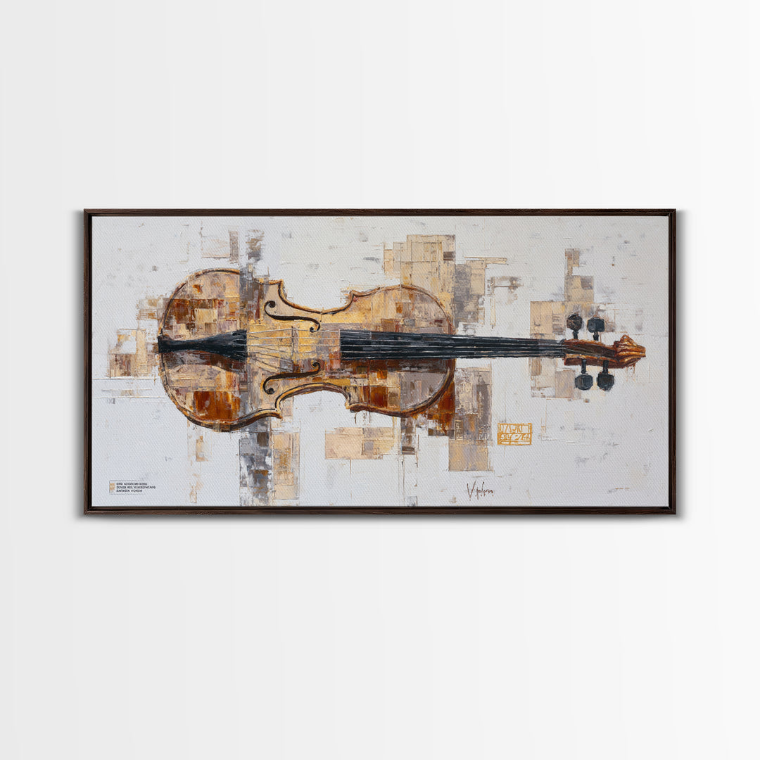 Single Line Violin and Bow Framed Canvas Print, Line Art, Living Room Decor, Line, Portrait from Photo, Living Room Art, LIN-2x1-43