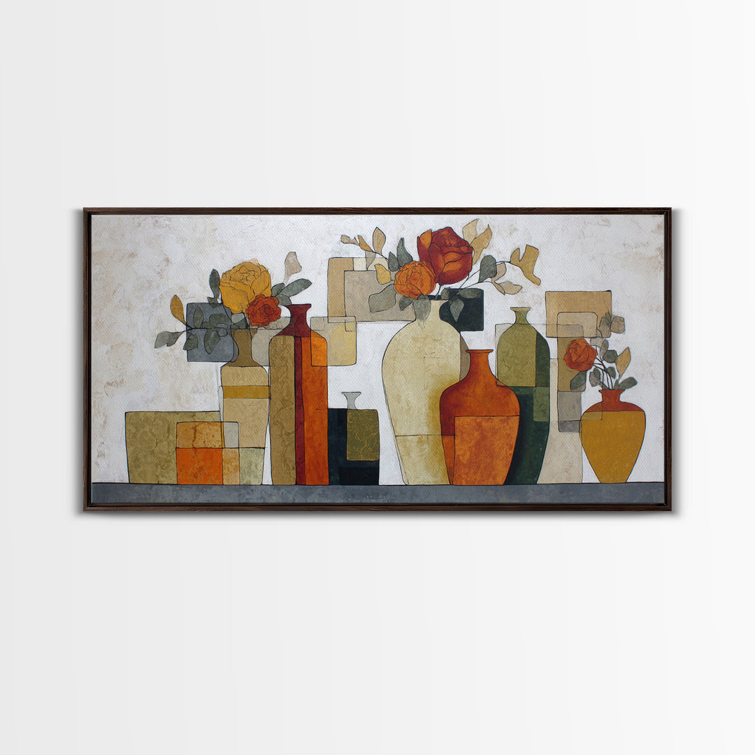 Abstract Vase and Flowers Framed Canvas Print, Line Art, Printable Wall Art, Living Room Decor, Fine Art, Line, Modern Art, LIN-2x1-56
