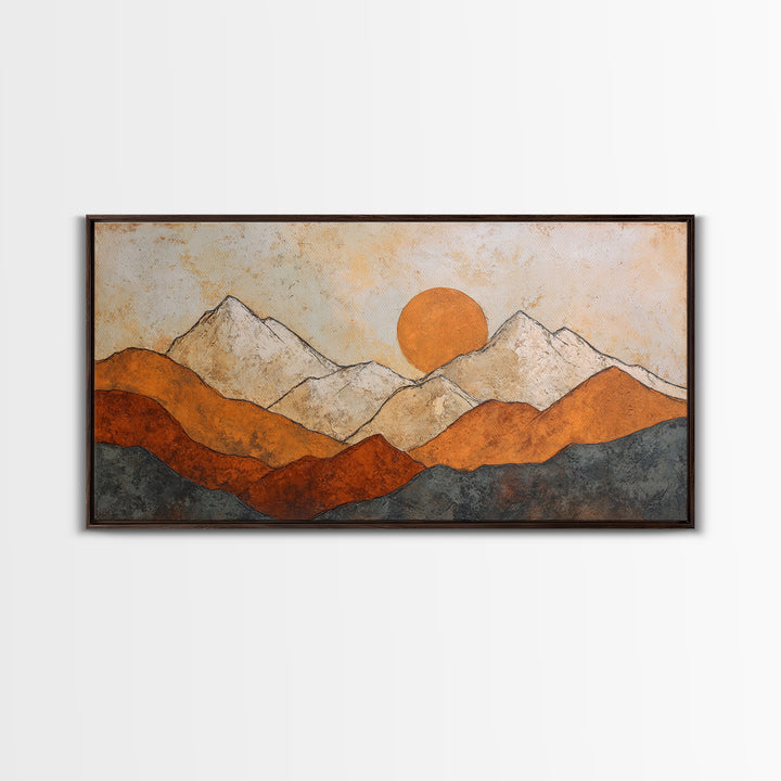 Black Line Mountains Framed Canvas Print, Line Art, Living Room Decor, Oil Painting, Line, Boho Decor, Living Room Wall Art, LIN-2x1-6