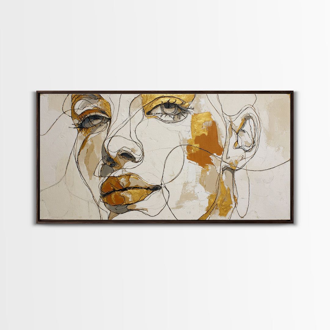 Continuous Line Female Face Canvas Print, Line Art, Gallery Wall Set, Living Room Decor, Fine Art, Line, Textured Painting, LIN-2x1-69