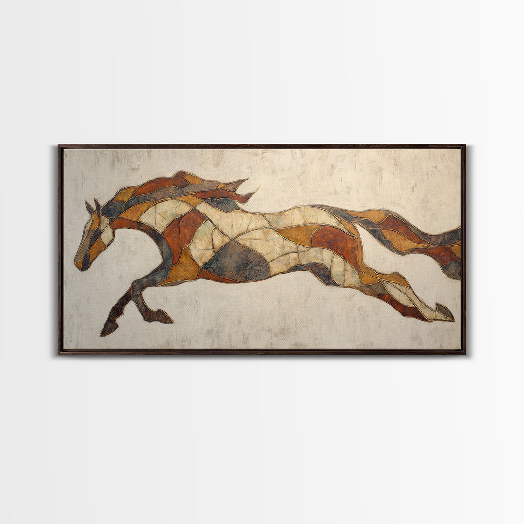 Abstract Horse Formed from Graceful Contour Framed Canvas Print, Line Art, Living Room Decor, Abstract Art, Line, LIN-2x1-72