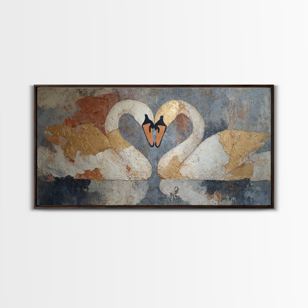 Two Swans Forming a Heart Shape Framed Canvas Print, Line Art, Modern Art, Living Room Decor, Abstract Art, Line, Neutral Decor, LIN-2x1-84