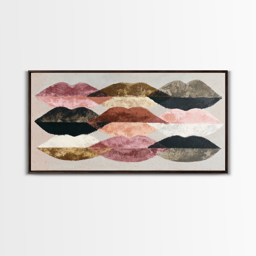 Abstract Lips and Hand Fashion Sketch Framed Canvas Print, Line Art, Living Room Decor, Abstract Art, Line, Portrait from Photo, LIN-2x1-86