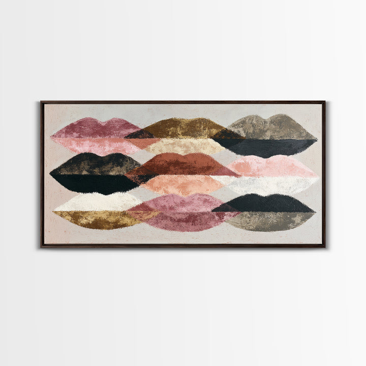 Abstract Lips and Hand Fashion Sketch Framed Canvas Print, Line Art, Living Room Decor, Abstract Art, Line, Portrait from Photo, LIN-2x1-86