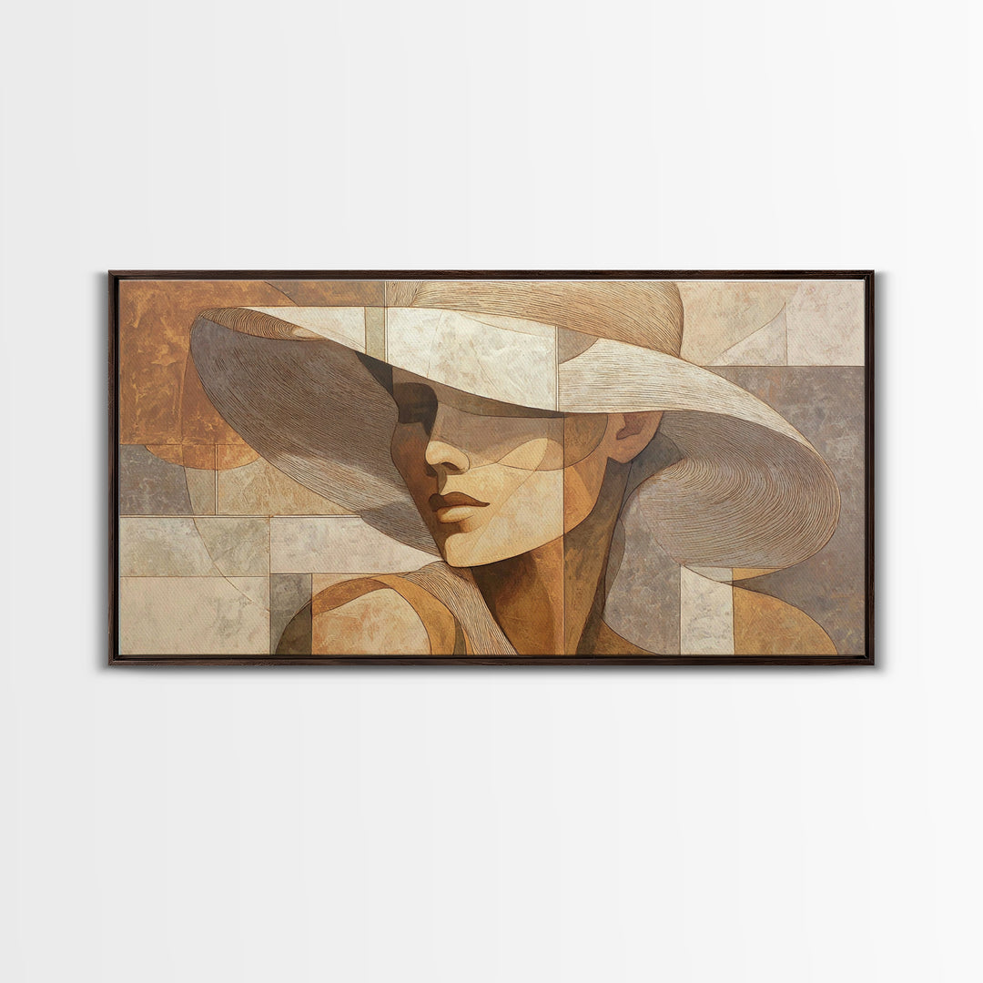 Line Drawing of a Woman Framed Canvas Print, Line Art, Black and White Art, Living Room Decor, Oil Painting, Line, LIN-2x1-87