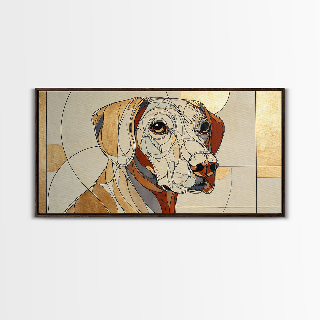 Continuous Line Dog Portrait Framed Canvas Print, Line Art, Living Room Decor, Line, Portrait from Photo, Living Room Art, LIN-2x1-9