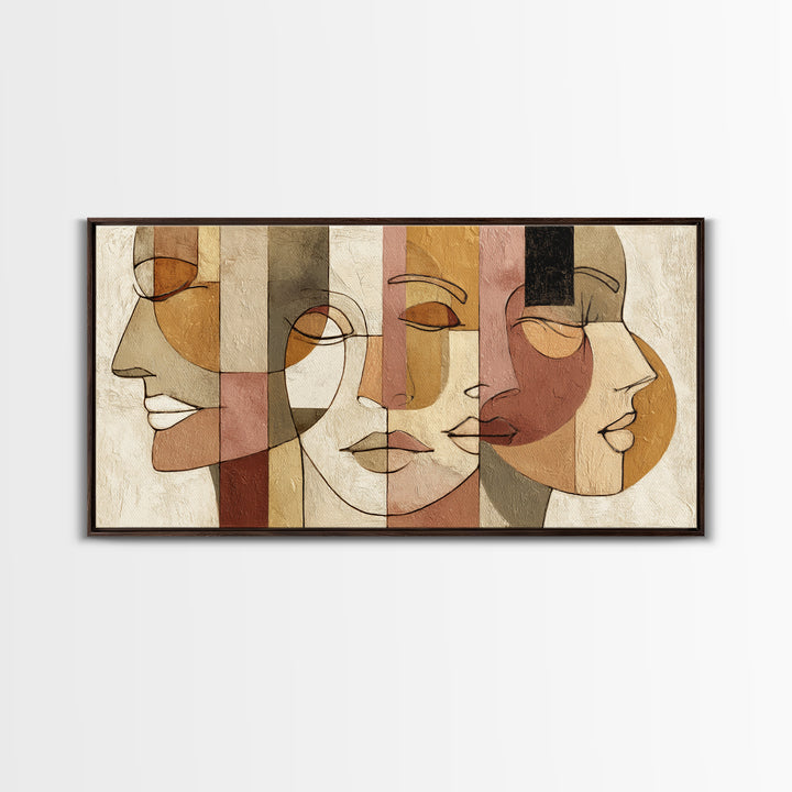 Continuous Line Female Face Canvas Print, Line Art, Gallery Wall Set, Living Room Decor, Fine Art, Line, Textured Painting, LIN-2x1-93