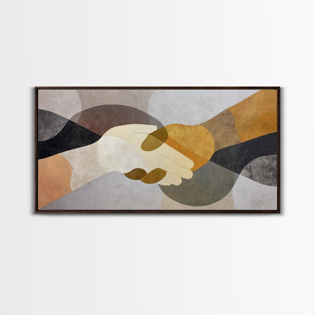 Two Hands Nearly Touching Framed Canvas Print, Line Art, Bird Wall Art, Living Room Decor, Abstract Art, Line, LIN-2x1-97