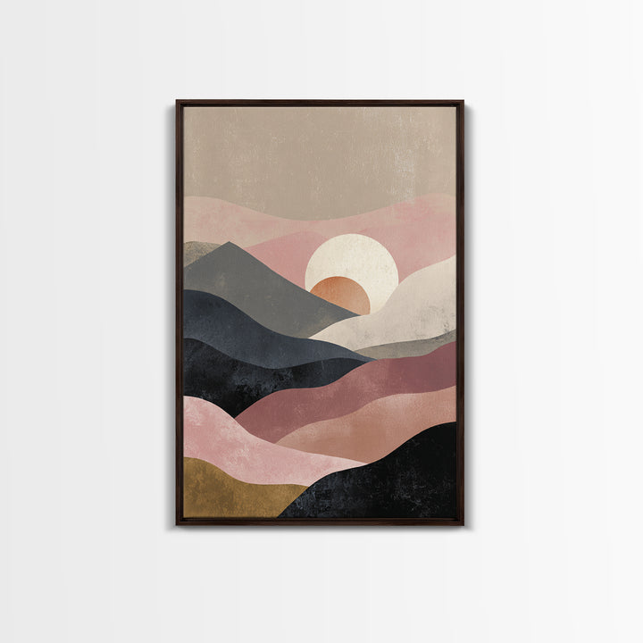 Black Line Mountains Framed Canvas Print, Line Art, Printable Wall Art, Living Room Decor, Watercolor Art, Line, Modern Art, LIN-2x3-18