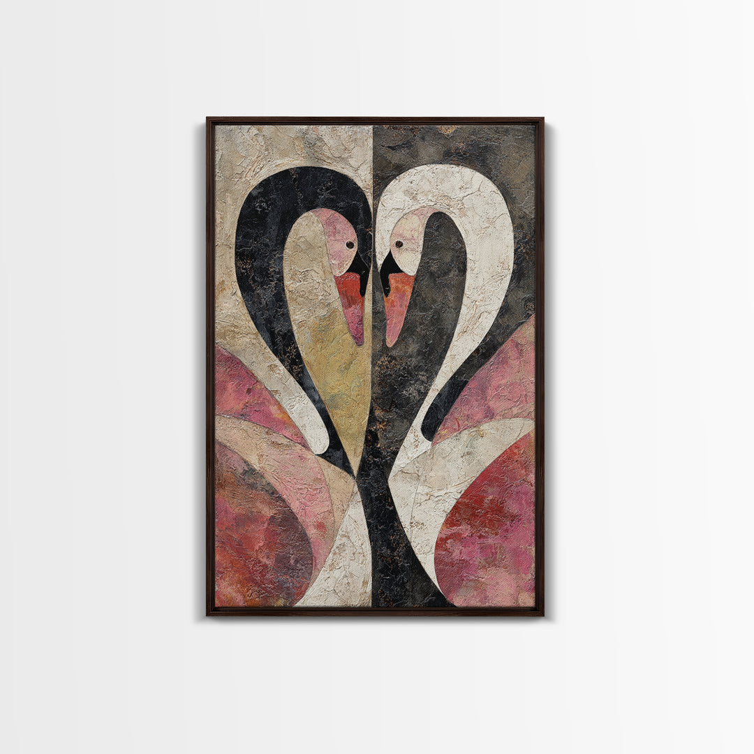 Two Swans Forming a Heart Shape Framed Canvas Print, Line Art, Contemporary Art, Living Room Decor, Abstract Art, Line, LIN-2x3-24