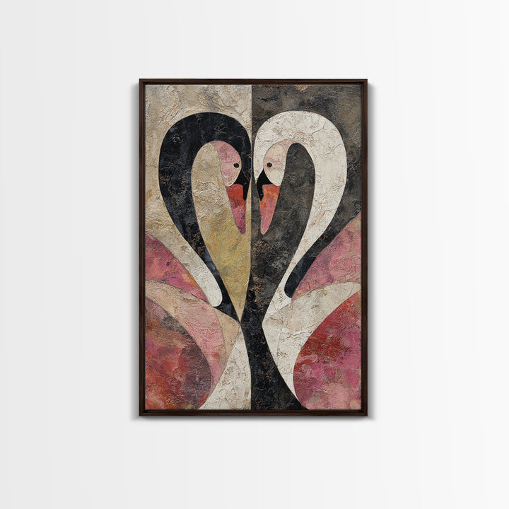 Two Swans Forming a Heart Shape Framed Canvas Print, Line Art, Contemporary Art, Living Room Decor, Abstract Art, Line, LIN-2x3-24