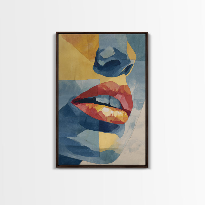 Abstract Lips and Hand Fashion Sketch Framed Canvas Print, Line Art, Wall Decor, Living Room Decor, Fine Art, Line, Boho Decor, LIN-2x3-26