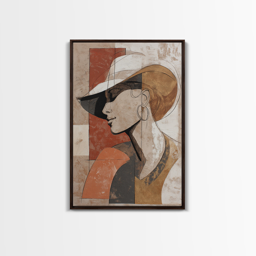 Line Drawing of a Woman Framed Canvas Print, Line Art, Printable Wall Art, Living Room Decor, Oil Painting, Line, Modern Art, LIN-2x3-3