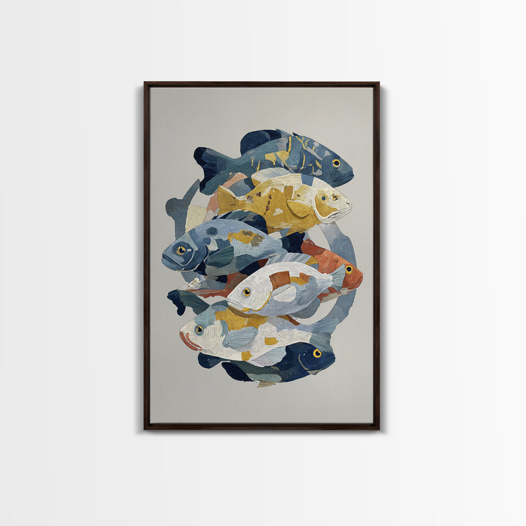 Continuous Line Fish Framed Canvas Print, Line Art, Digital Wall Art, Living Room Decor, Abstract Art, Line, LIN-2x3-4