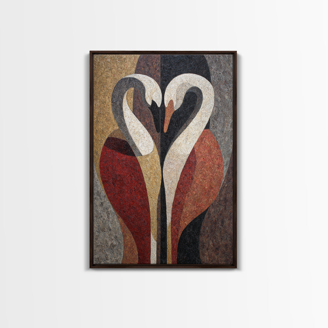 Two Swans Forming a Heart Shape Canvas Print, Line Art, Canvas Print, Living Room Decor, Fine Art, Line, Modern Decor, LIN-2x3-72