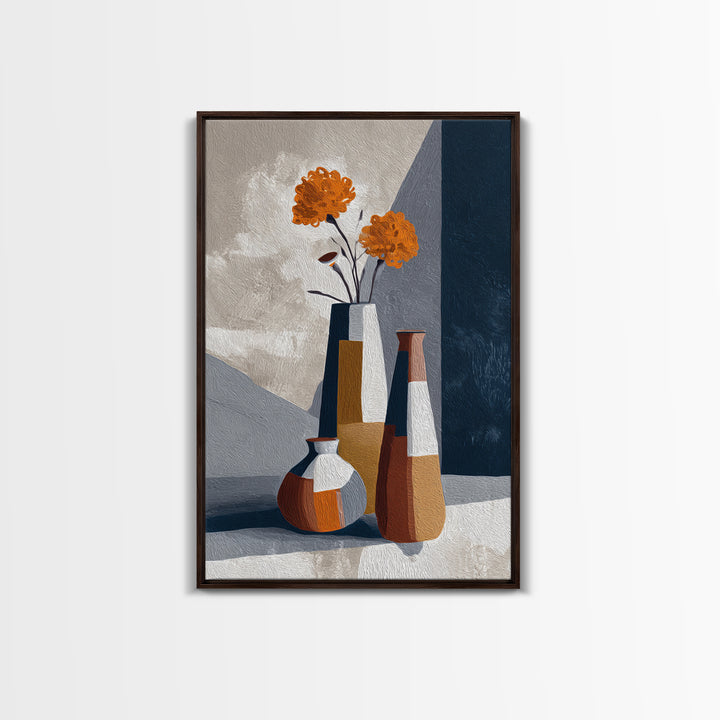 Abstract Vase and Flowers Framed Canvas Print, Line Art, Digital Wall Art, Living Room Decor, Line, Minimalist Wall Art, LIN-2x3-92