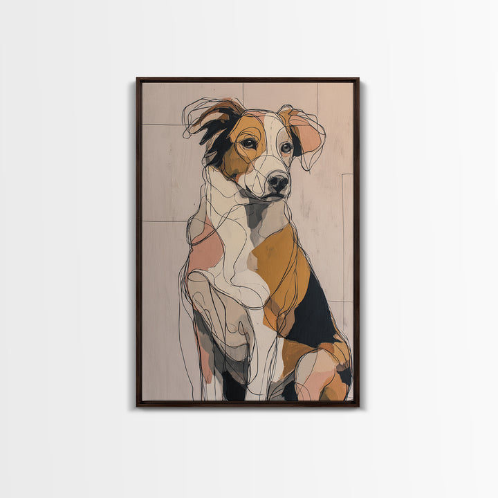 Continuous Line Dog Portrait Framed Canvas Print, Line Art, Bird Wall Art, Living Room Decor, Fine Art, Line, Textured Painting, LIN-2x3-93