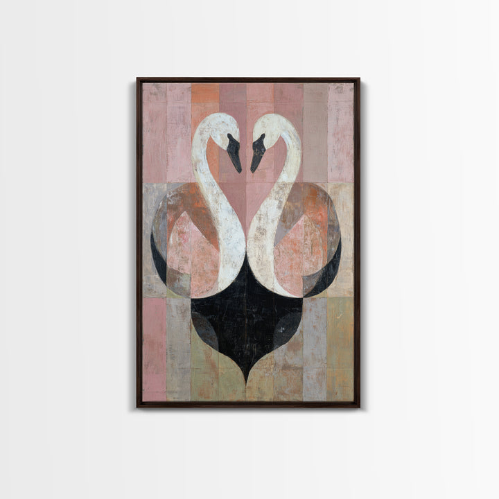 Two Swans Forming a Heart Shape Canvas Print, Line Art, Minimalist Art, Living Room Decor, Abstract Art, Line, Minimalist Decor, LIN-2x3-96