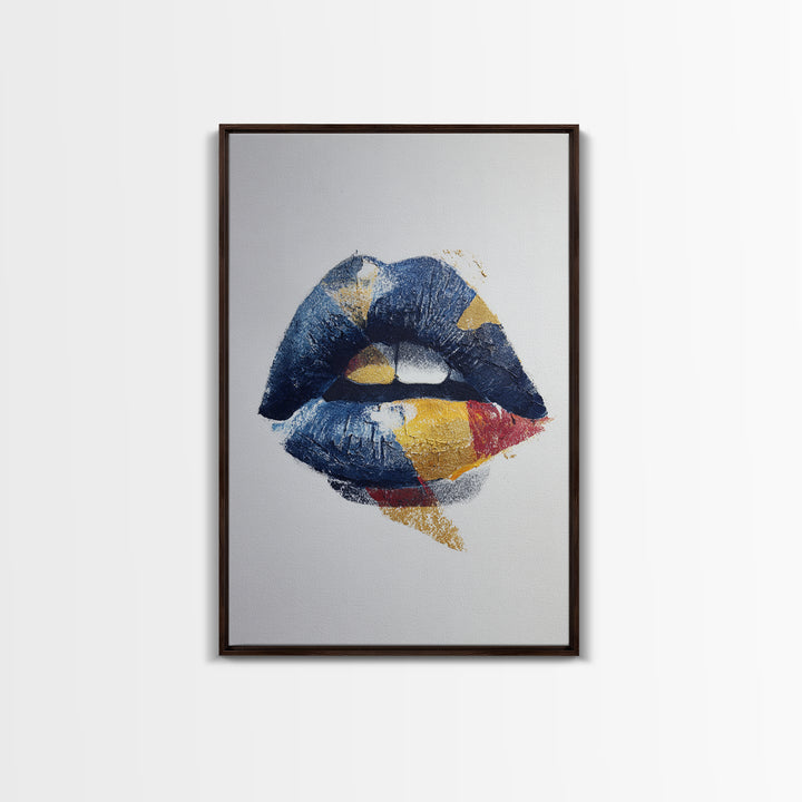 Abstract Lips and Hand Fashion Sketch Framed Canvas Print, Line Art, Boho Wall Decor, Living Room Decor, Abstract Art, Line, LIN-2x3-98