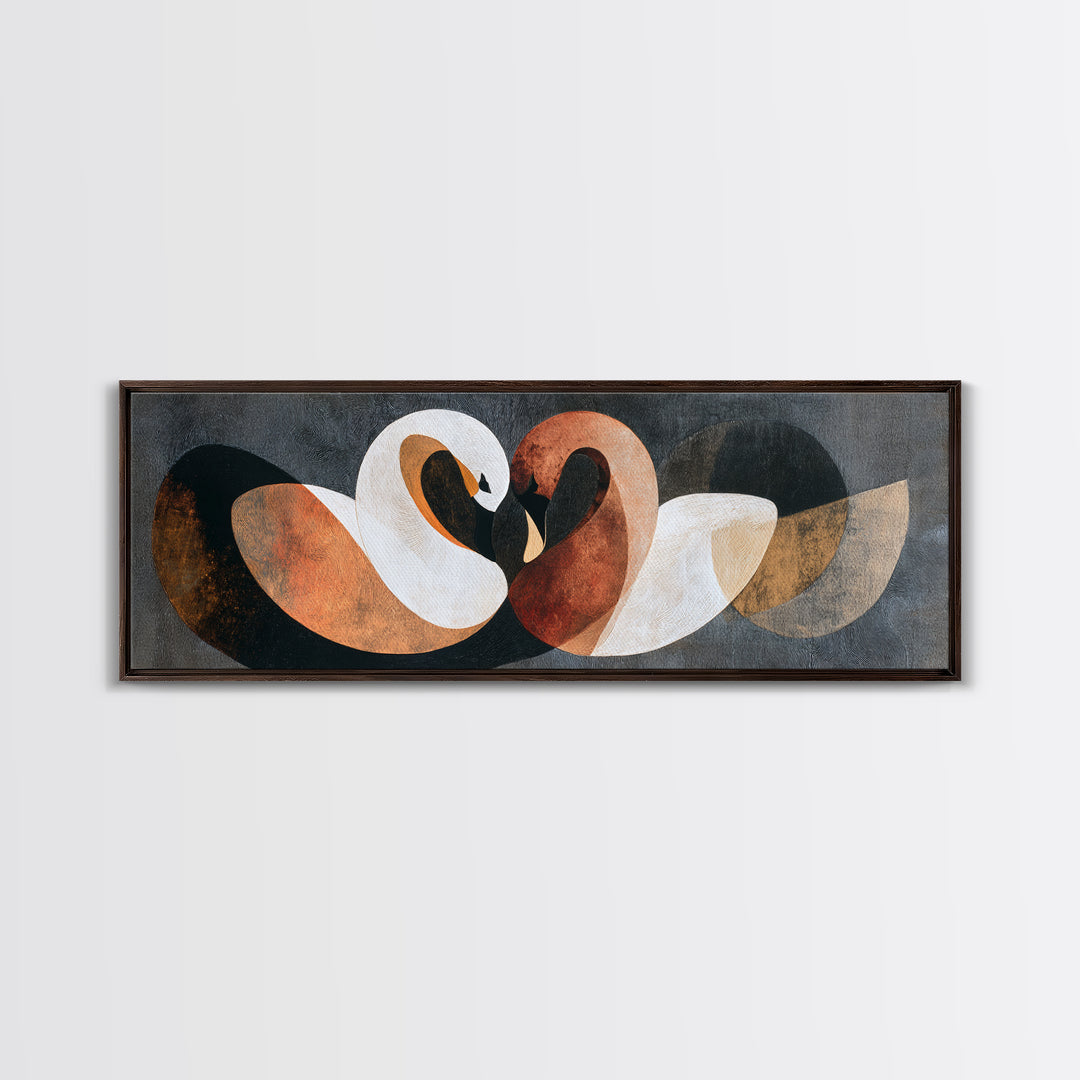 Two Swans Forming a Heart Shape Framed Canvas Print, Line Art, Gallery Decor, Living Room Decor, Abstract Art, Line, Home Decor, LIN-3x1-32