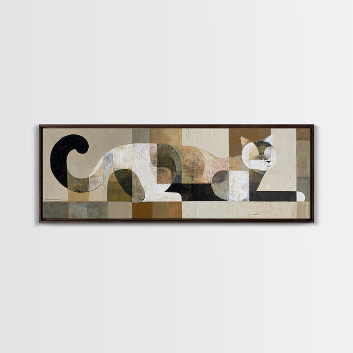 Monoline Cat Stretching Canvas Print, Line Art, Gallery Wall Set, Living Room Decor, Abstract Art, Line, Textured Painting, LIN-3x1-46