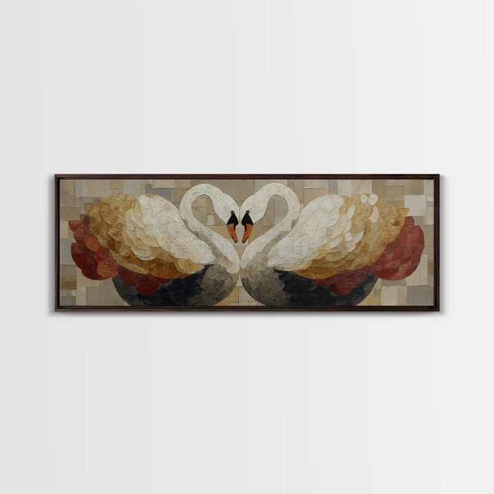 Two Swans Forming a Heart Shape Framed Canvas Print, Line Art, Wall Art, Living Room Decor, Fine Art, Line, Wall Art Print, LIN-3x1-56