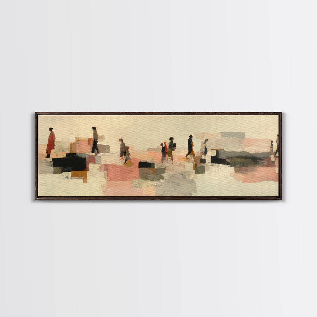 Abstract Family Figures Framed Canvas Print, Line Art, Textured Painting, Living Room Decor, Fine Art, Line, Canvas Art, LIN-3x1-64